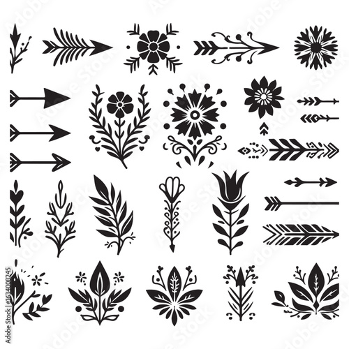 Arrows, floral designs vector elements