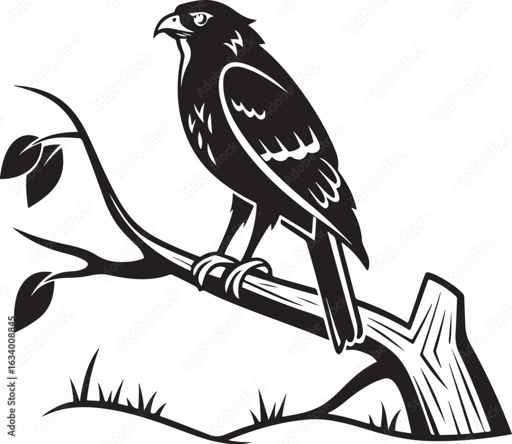 Fototapeta premium Silhouette of a hawk perched on a branch bird