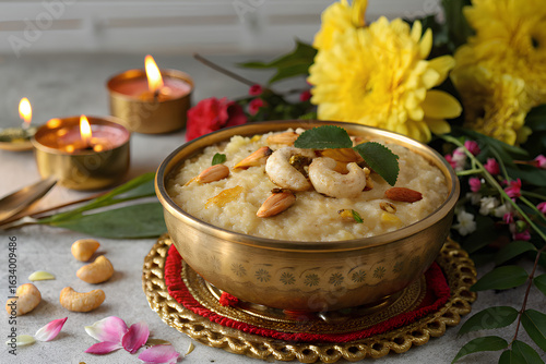 Traditional South Indian Pongal served with festive decor
