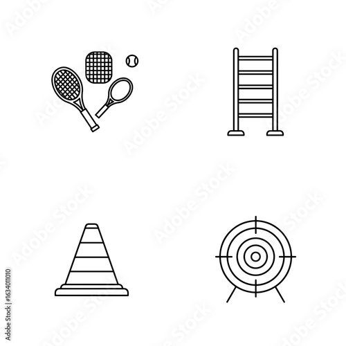 Collection of Big Tennis-themed icons, including Tennis drill, footwork ladder, agility cone, training target