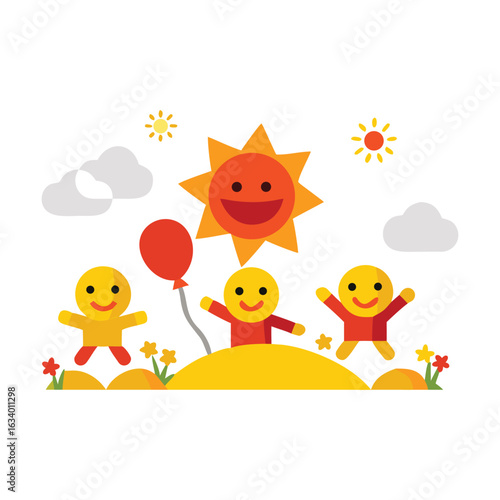 Vibrant scene of children celebrating with balloons, set against a cheerful background for Children's Day