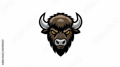 A fierce bison head with an intimidating gaze