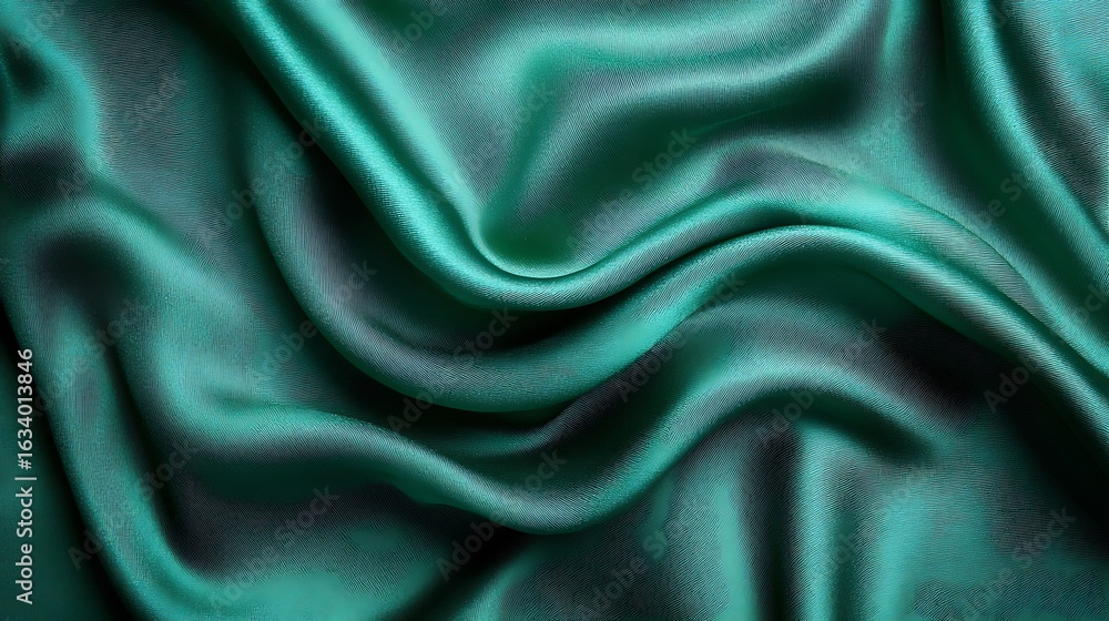Fototapeta premium Teal silk fabric draped in elegant folds.