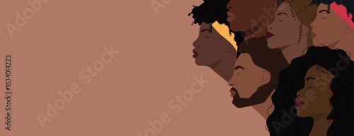 A group portrait of black people. Black history month celebrate. African American freedom people banner template.