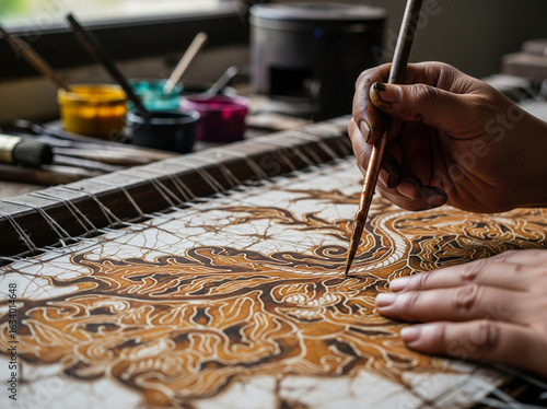 Wallpaper Mural A hand is making batik using a canting, showing tradition. Torontodigital.ca