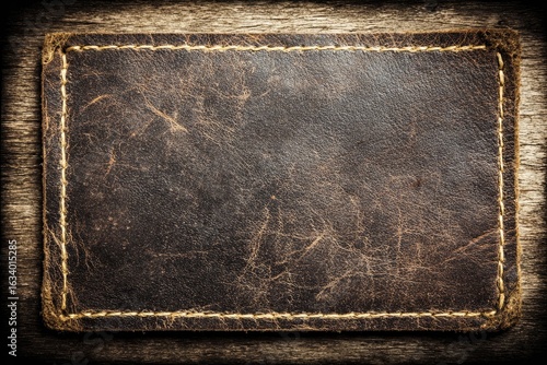 Aged leather patch on rustic wood