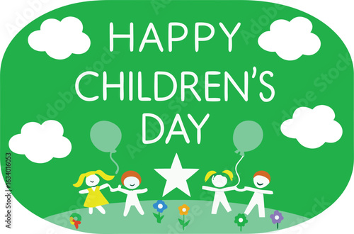 Vibrant scene of children celebrating with balloons, set against a cheerful background for Children's Day