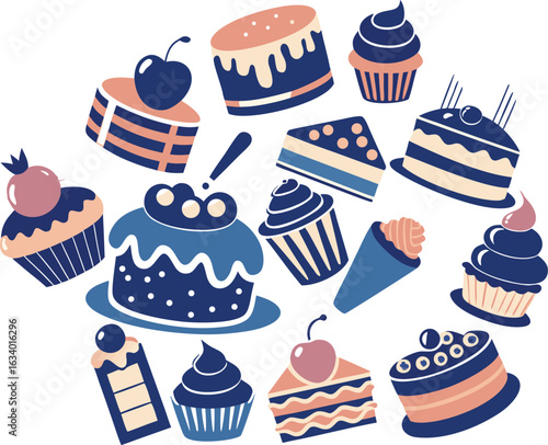 A collection of tempting photographs showcasing of delicious cakes and pastries on plates, highlighting their rich textures and decorative details