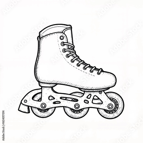 Hand-drawn rollerblade on white background, artistic concept