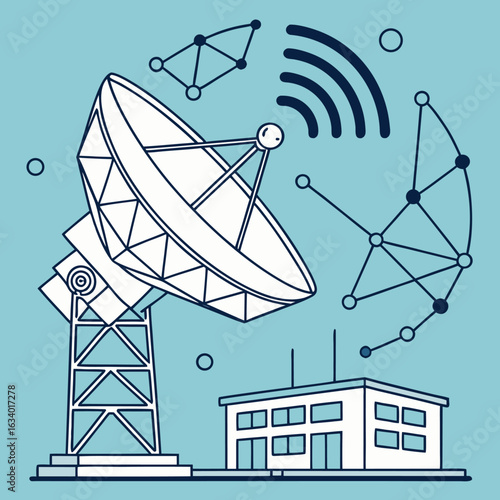 Ground Satellite Station with Communication Dish – Modern Telecommunication and Network Technology Illustration