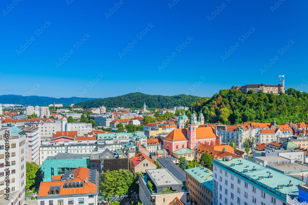Obraz premium Aerial view of city center of Ljubljana, Slovenia, Europe