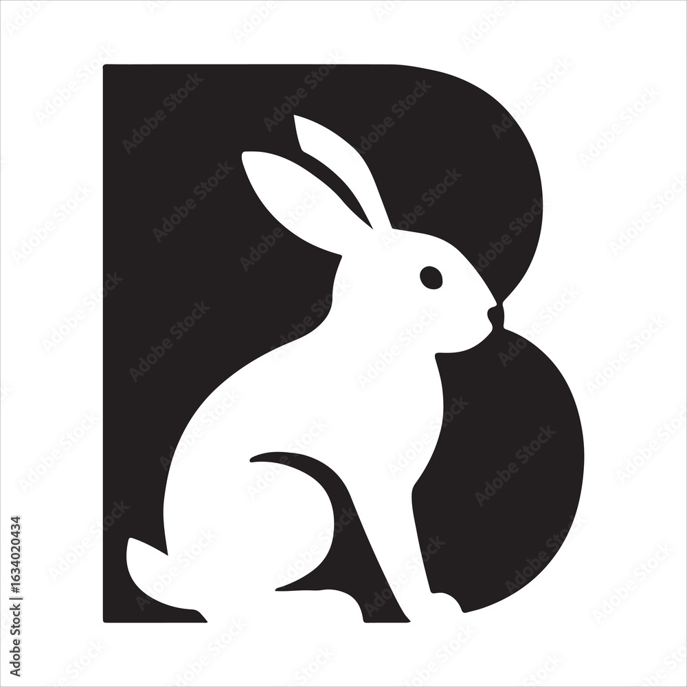 Obraz premium Elegant Rabbit Logo Design Featuring White Hare Silhouette on Black Background Creative Symbol for Brand Identity and Mascot Design Project