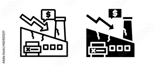 Bankruptcy multiple icon set of two.line and glyph vector illustration
