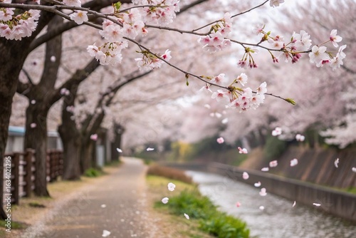 Gentle Cherry Blossom Petals Floating Down Gracefully