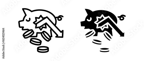 Deficit multiple icon set of two.line and glyph vector illustration