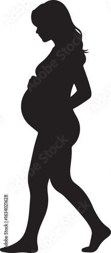 Silhouette of a pregnant woman walking with her hands on her back