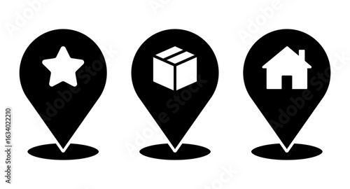 Map pin icon set. Location marker symbol for web design, app, and UI. GPS navigator pointer