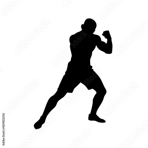 Fighter in Guard Stance Silhouette Vector