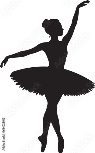 Silhouette of a ballet dancer in a tutu performing a pose