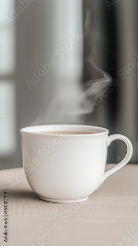 Wallpaper Mural Serene Steaming White Coffee Mug: A Symbol of Morning Calm and Cozy Comfort. Ideal for Relaxation and Daily Rituals, Capturing Warmth. Torontodigital.ca