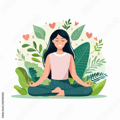 Illustration of mindfulness and inner peace through meditation, in a calm natural setting.