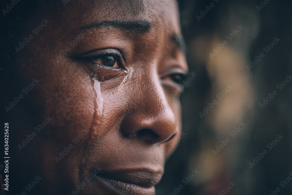 Sorrowful reflection: a woman's emotional confrontation in the mirror's gaze Sorrowful reflection: a woman's emotional confrontation in the mirror's gaze