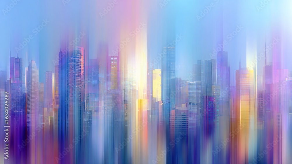 Fototapeta premium Abstract cityscape featuring vertical motion blur and vibrant color blending