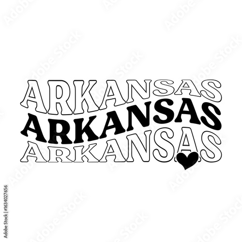 Arkansas state wavy stacked with heart svg cut file. Isolated vector illustration.
