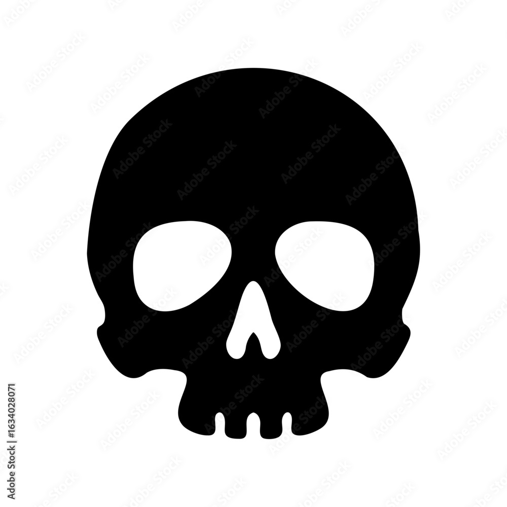 Fototapeta premium Simple Black Skull Illustration on a White Background, Symbol of Mortality