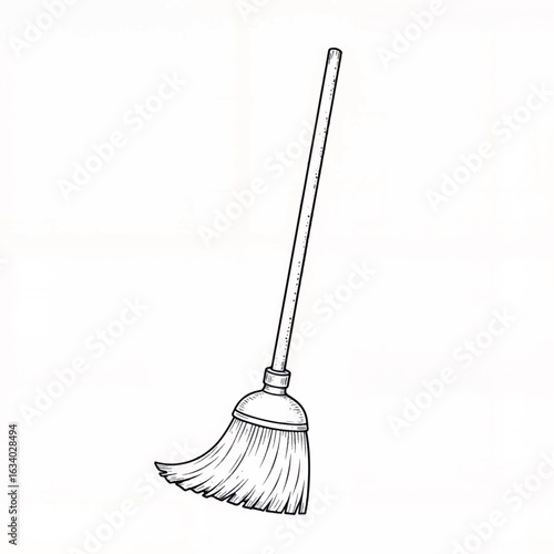 Hand-drawn spray mop on white background, cleaning concept