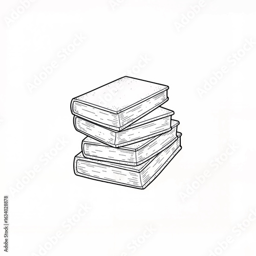 Stack of hand-drawn books on white background, creativity and learning