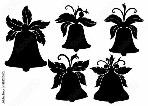 Christmas Bells with Holly Silhouette Set