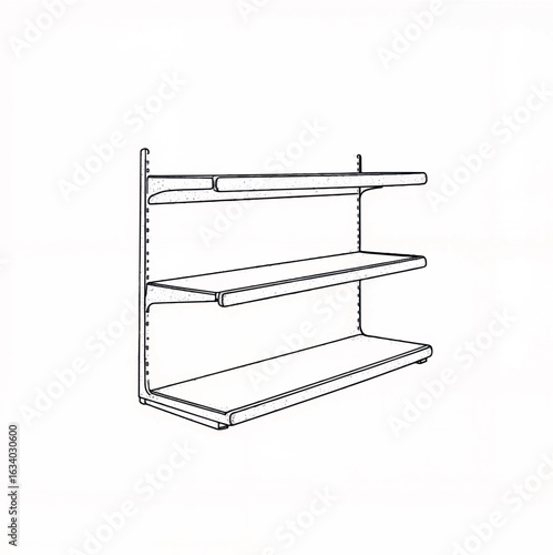 Minimalist hand-drawn store shelf design on white background, simplicity