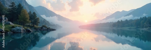 Wallpaper Mural A serene landscape, a still pond reflecting a calm sky, conveying a sense of tranquility and emotional stillness Perfect for meditation, mindfulness, and relaxation themes , undisturbed, calmness Torontodigital.ca