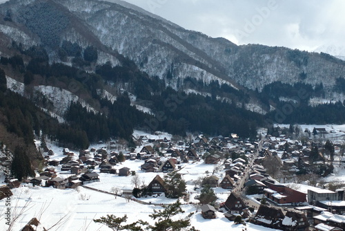 Shirakawa-go, a snowey fairy-tale village of traditional thatched-roof houses in Japan