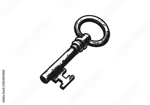 Old key vintage engraved hand drawn vector illustration