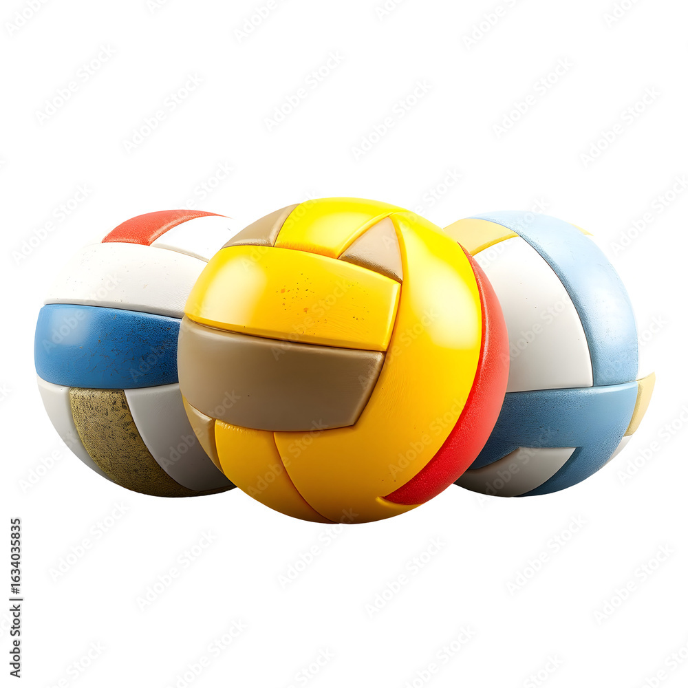 Fototapeta premium Three Volleyballs in 3D Cartoon Style