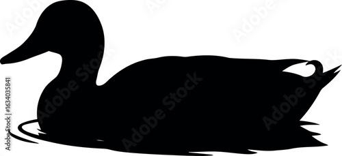 Black duck silhouette swimming on water