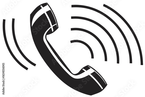 Vector art of vintage telephone handset ringing with sound waves isolated on white background