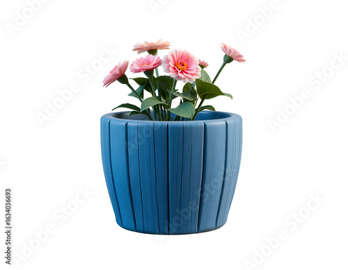 Pink Flowers in Blue Planter