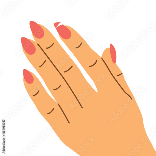 woman's hand with a broken fingernail; perfect for beauty salon materials, nail care warnings, manicure issues, or educational visuals on nail damage- vector illustration