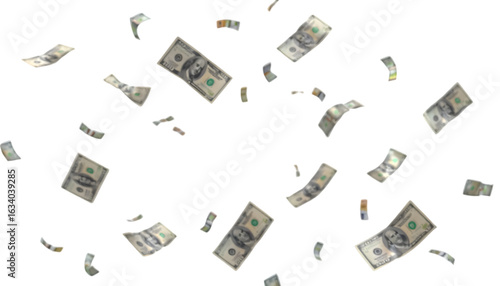 flying dollar bills in transparent white png background