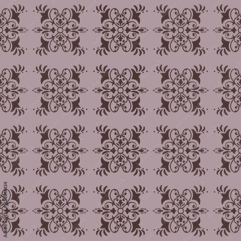 Obraz premium Vintage Damask Seamless Pattern in Burgundy and Mauve – Elegant Ornamental Design
