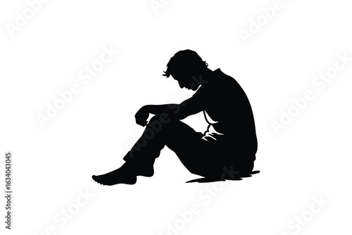 detailed professional high quality A person sitting on the floor their head in their hands conveying a sense of sadness and despair a silhouette of sorrow