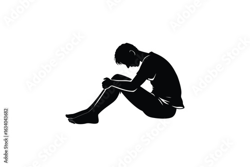 contemporary innovative creative digital colorful vibrant crisp clean stylish elegant modern detailed professional high quality Silhouette of a Person Sitting on the Ground Heartbreak and Isolation