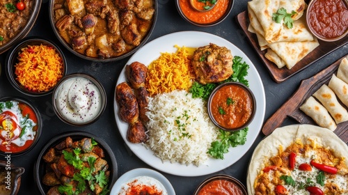 Wallpaper Mural Assorted Indian Cuisine Platter with Rice, Sauces, and Breads Torontodigital.ca