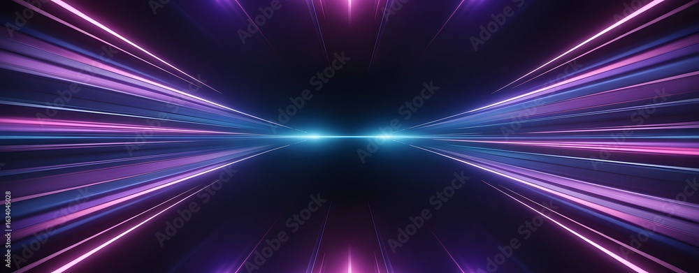 Obraz premium Abstract Beam of Energy: A vibrant display of energy, with bright, multi-colored beams of light converging towards a central point, creating a sense of motion and forward momentum.