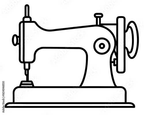 Black and white sewing machine icon, craft and tailoring symbol, dressmaking equipment illustration, with copy space