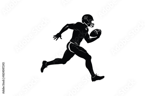 innovative creative digital colorful vibrant crisp clean stylish elegant modern detailed professional high quality Athlete in Action Silhouette Style Football Player Running with Ball in Hand