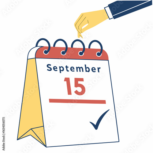 Hand placing pin on September 15th calendar page date